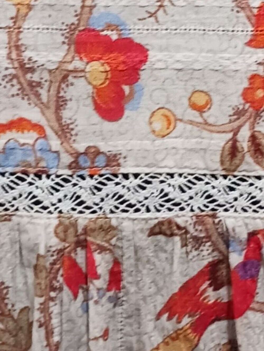 Sundance Ruffle Collar Floral Pheasant Relaxed Blouse Lace Trim - Picture 2 of 13